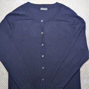 Eddie Bauer Womens Navy Blue Button Front Crewneck Knit Cardigan Sweater